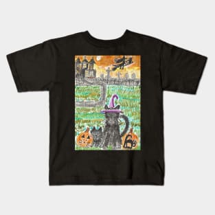 Halloween cat painting Kids T-Shirt